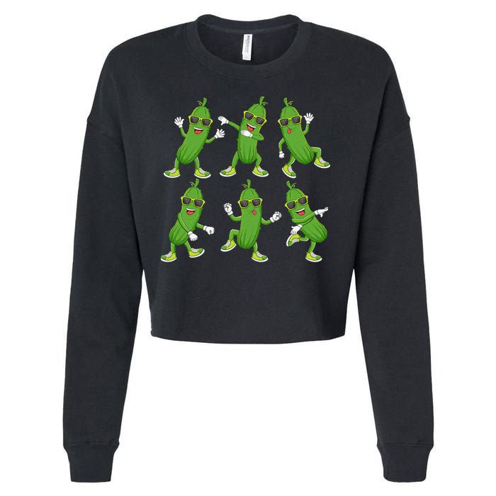 Dabbing Cucumber Pickle Dancing Wearing Sunglasses Dab Dance Cropped Pullover Crew