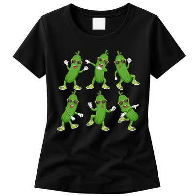 Dabbing Cucumber Pickle Dancing Wearing Sunglasses Dab Dance Womens T-Shirt