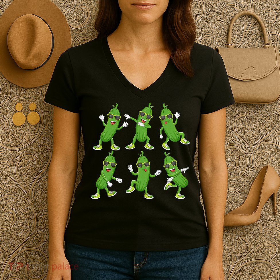 Dabbing Cucumber Pickle Dancing Wearing Sunglasses Dab Dance Women's V-Neck T-Shirt