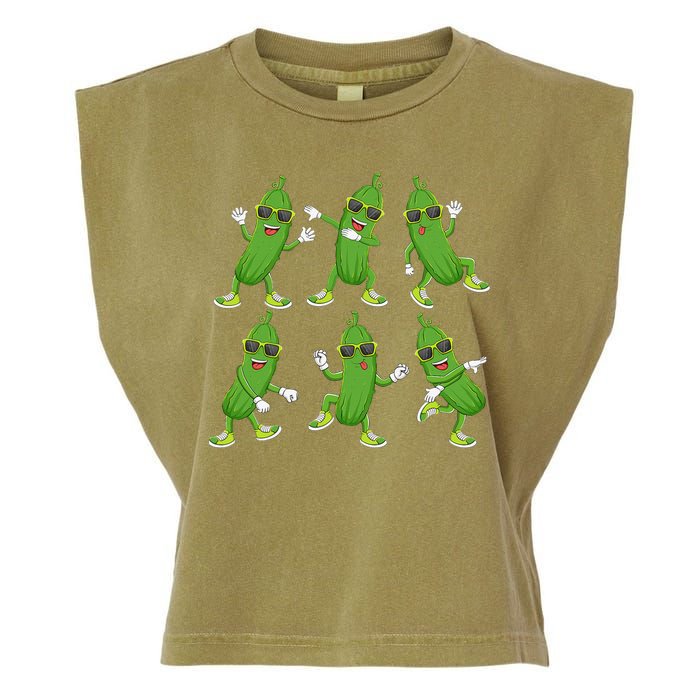 Dabbing Cucumber Pickle Dancing Wearing Sunglasses Dab Dance Garment-Dyed Women's Muscle Tee