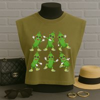Dabbing Cucumber Pickle Dancing Wearing Sunglasses Dab Dance Garment-Dyed Women's Muscle Tee