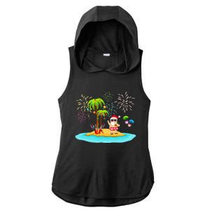 Decorated Christmas Palm Tree Tropical Xmas Coconut Lights Ladies PosiCharge Tri-Blend Wicking Draft Hoodie Tank