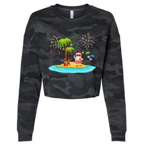 Decorated Christmas Palm Tree Tropical Xmas Coconut Lights Cropped Pullover Crew