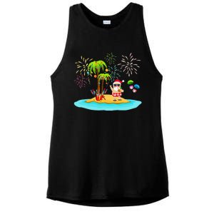 Decorated Christmas Palm Tree Tropical Xmas Coconut Lights Ladies PosiCharge Tri-Blend Wicking Tank