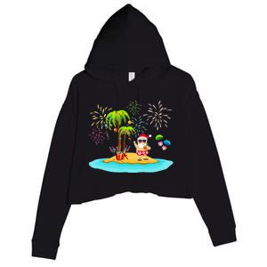 Decorated Christmas Palm Tree Tropical Xmas Coconut Lights Crop Fleece Hoodie