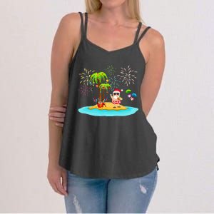 Decorated Christmas Palm Tree Tropical Xmas Coconut Lights Women's Strappy Tank