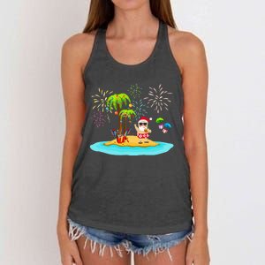 Decorated Christmas Palm Tree Tropical Xmas Coconut Lights Women's Knotted Racerback Tank