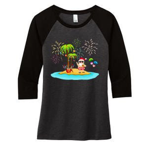 Decorated Christmas Palm Tree Tropical Xmas Coconut Lights Women's Tri-Blend 3/4-Sleeve Raglan Shirt