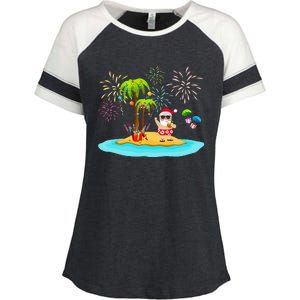 Decorated Christmas Palm Tree Tropical Xmas Coconut Lights Enza Ladies Jersey Colorblock Tee