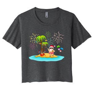 Decorated Christmas Palm Tree Tropical Xmas Coconut Lights Women's Crop Top Tee