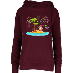 Decorated Christmas Palm Tree Tropical Xmas Coconut Lights Womens Funnel Neck Pullover Hood