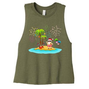 Decorated Christmas Palm Tree Tropical Xmas Coconut Lights Women's Racerback Cropped Tank