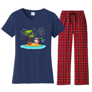 Decorated Christmas Palm Tree Tropical Xmas Coconut Lights Women's Flannel Pajama Set