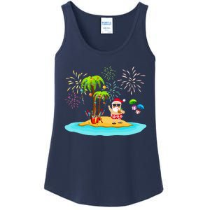 Decorated Christmas Palm Tree Tropical Xmas Coconut Lights Ladies Essential Tank