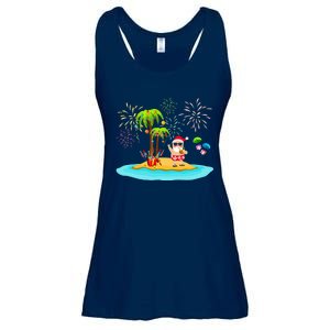 Decorated Christmas Palm Tree Tropical Xmas Coconut Lights Ladies Essential Flowy Tank