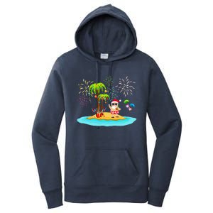 Decorated Christmas Palm Tree Tropical Xmas Coconut Lights Women's Pullover Hoodie