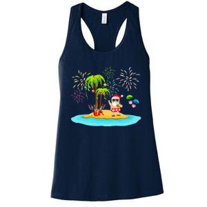 Decorated Christmas Palm Tree Tropical Xmas Coconut Lights Women's Racerback Tank