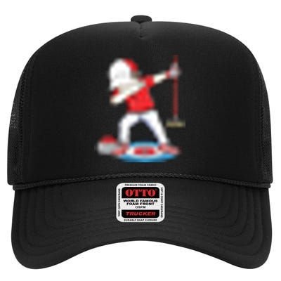 Dabbing Curling Player Curling Rocks Broom Curler Curling High Crown Mesh Back Trucker Hat