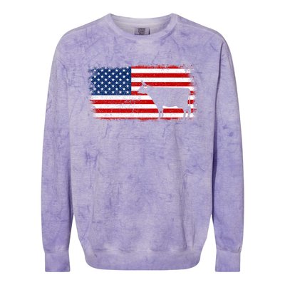 Dairy Cow Patriotic American Flag Vintage Gift Colorblast Crewneck Sweatshirt