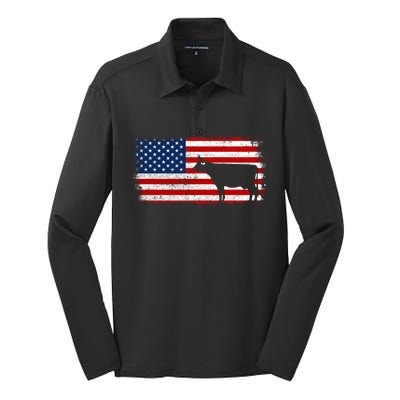 Dairy Cow Patriotic American Flag Vintage Gift Silk Touch Performance Long Sleeve Polo