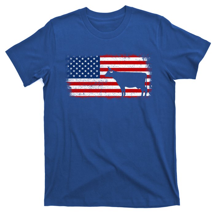 Dairy Cow Patriotic American Flag Vintage Gift T-Shirt