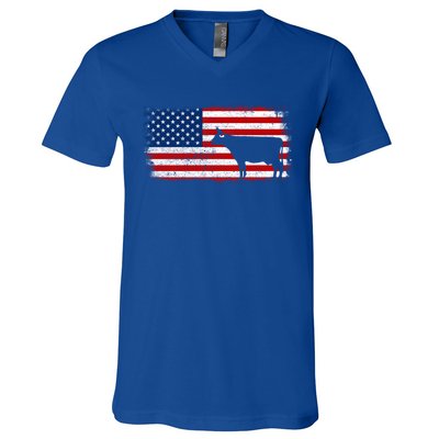 Dairy Cow Patriotic American Flag Vintage Gift V-Neck T-Shirt