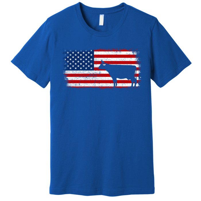 Dairy Cow Patriotic American Flag Vintage Gift Premium T-Shirt