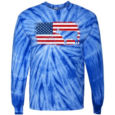 Dairy Cow Patriotic American Flag Vintage Gift Tie-Dye Long Sleeve Shirt