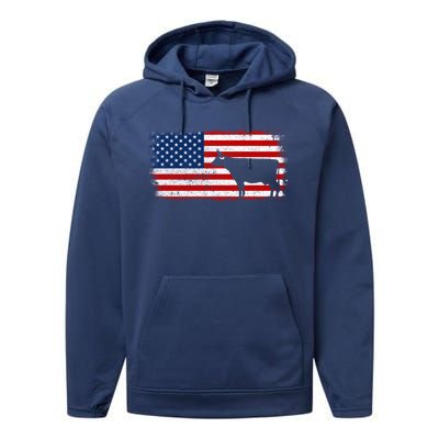 Dairy Cow Patriotic American Flag Vintage Gift Performance Fleece Hoodie