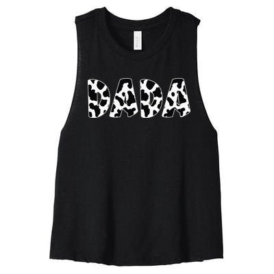 Dada Cow Print Cow Pattern Dad Daddy Father's Day Women's Racerback Cropped Tank