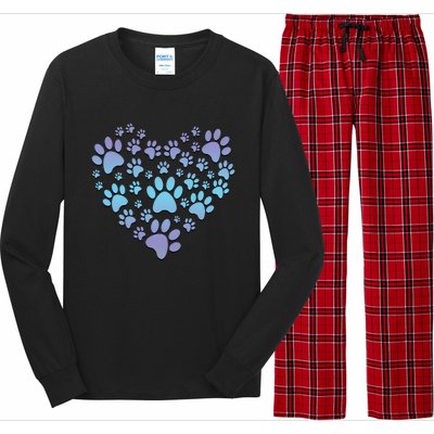 Dog Cat Paw Heart Cute Gift I Love Dogs Paw Print Heart Cute Gift Long Sleeve Pajama Set