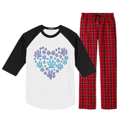 Dog Cat Paw Heart Cute Gift I Love Dogs Paw Print Heart Cute Gift Raglan Sleeve Pajama Set