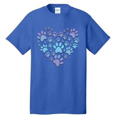 Dog Cat Paw Heart Cute Gift I Love Dogs Paw Print Heart Cute Gift Tall T-Shirt