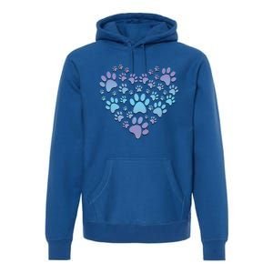 Dog Cat Paw Heart Cute Gift I Love Dogs Paw Print Heart Cute Gift Premium Hoodie