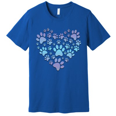 Dog Cat Paw Heart Cute Gift I Love Dogs Paw Print Heart Cute Gift Premium T-Shirt