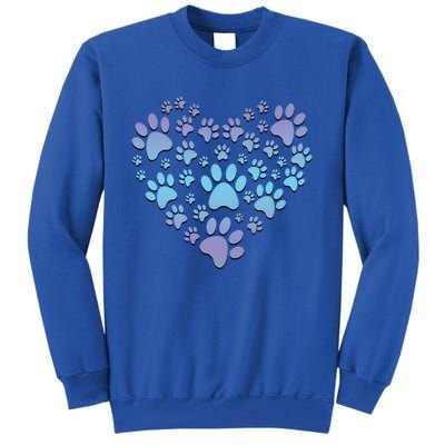 Dog Cat Paw Heart Cute Gift I Love Dogs Paw Print Heart Cute Gift Tall Sweatshirt