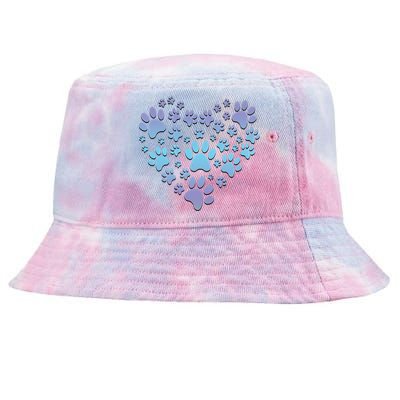 Dog Cat Paw Heart Cute Gift I Love Dogs Paw Print Heart Cute Gift Tie-Dyed Bucket Hat