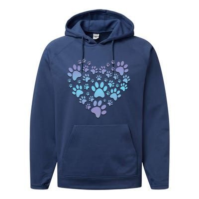 Dog Cat Paw Heart Cute Gift I Love Dogs Paw Print Heart Cute Gift Performance Fleece Hoodie