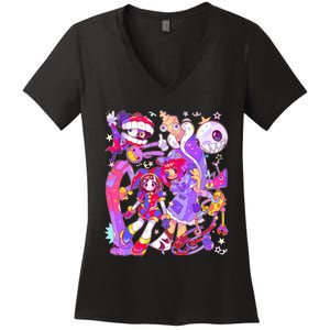 Digital Circus Pomni Funny Ragatha Jax Digitalcircus Women's V-Neck T-Shirt