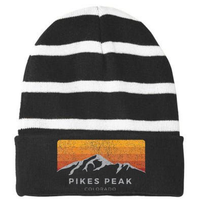 Distressed Colorado Pikes Peak Summer Edition Striped Beanie with Solid Band