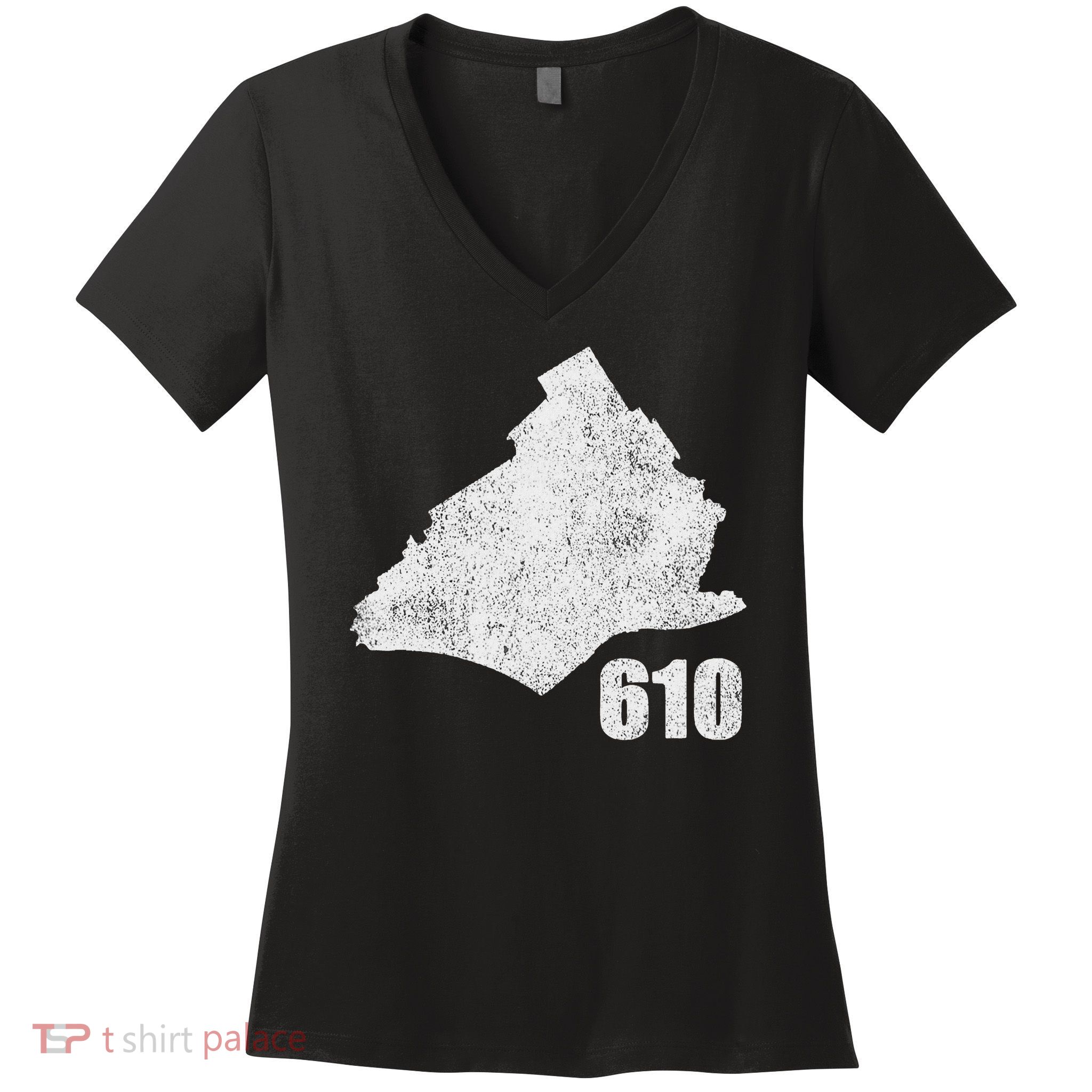 Delaware County Pa Delco Map 610 Distressed Urban Women's V-Neck T-Shirt