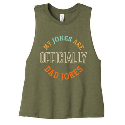  Dad Cringe Puns Funny My Jokes Are Officially Dad Jokes Women's Racerback Cropped Tank