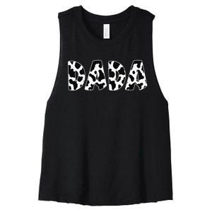 Dada Cow Print Cow Pattern Father's Day Women's Racerback Cropped Tank