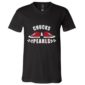 Democratic Campaign Political Rally Merch Chucks Pearls 2024 V-Neck T-Shirt