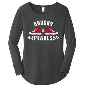 Democratic Campaign Political Rally Merch Chucks Pearls 2024 Women's Perfect Tri Tunic Long Sleeve Shirt