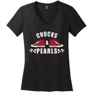 Democratic Campaign Political Rally Merch Chucks Pearls 2024 Women's V-Neck T-Shirt