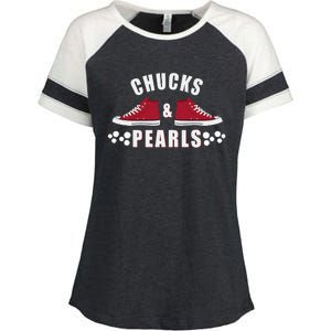 Democratic Campaign Political Rally Merch Chucks Pearls 2024 Enza Ladies Jersey Colorblock Tee