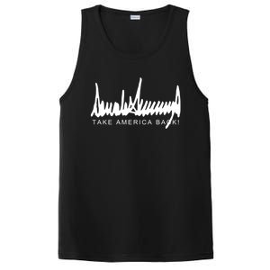 Dark Color President Trump Signature Take America Back! Maga Gift PosiCharge Competitor Tank