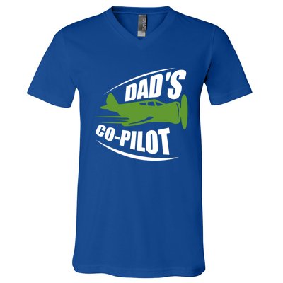 Dads Co Pilot Dad Pilot Father Son Daughter Gift V-Neck T-Shirt