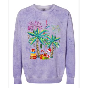 Decorated Christmas Palm Tree Tropical Xmas Coconut Lights Cute Gift Colorblast Crewneck Sweatshirt